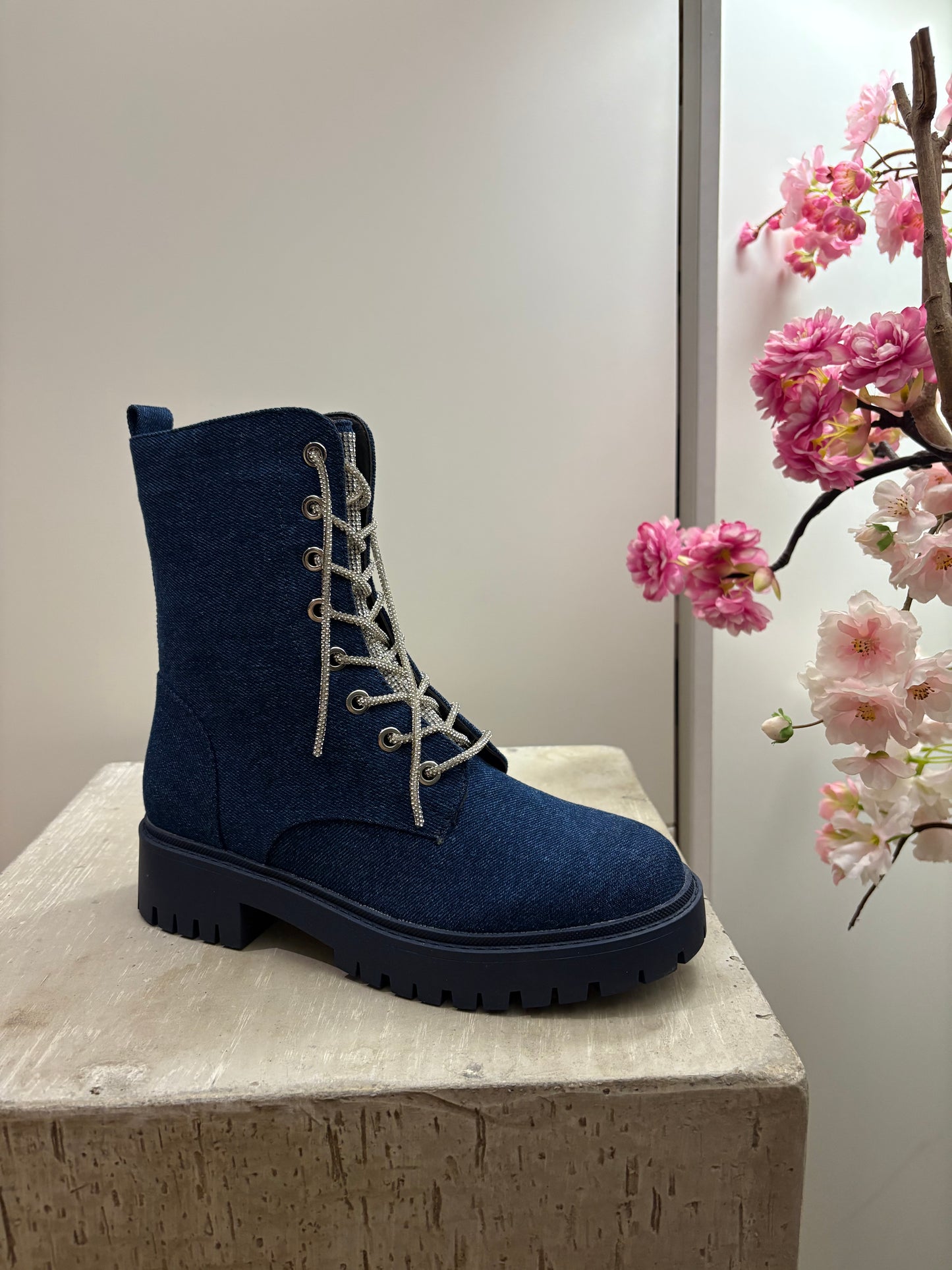 Denim glitter boots