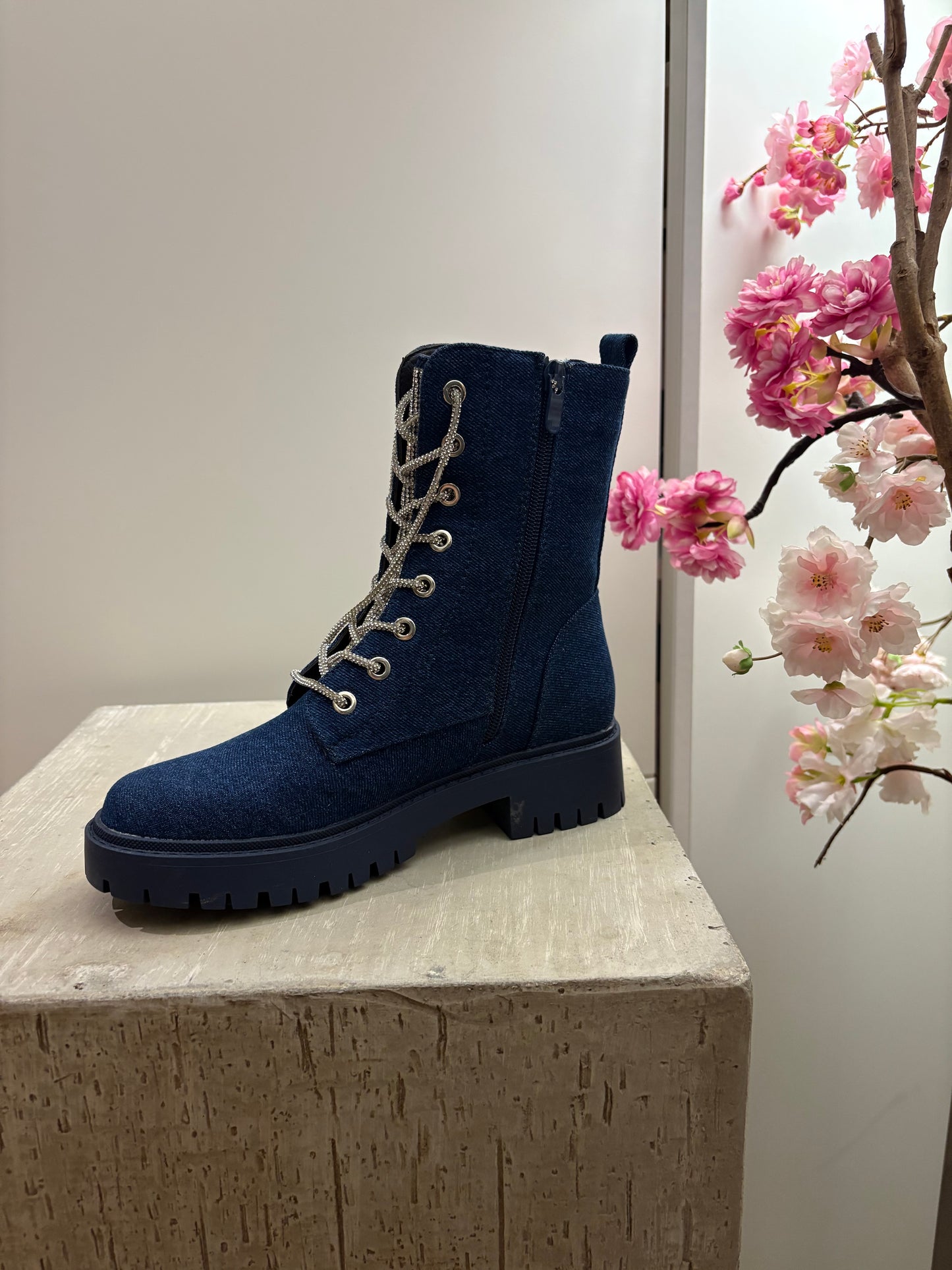 Denim glitter boots
